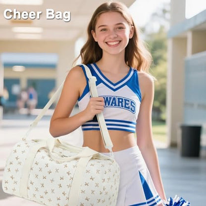 Gym Bag Sports Duffle Bag with Wet Pocket Weekender Overnight Bags with Waterproof Shoe Pouch and Air Hole for Girls Kids Women Workout Travel Bags (Brown Bow - Beige) - color: Brown Bow - Beige