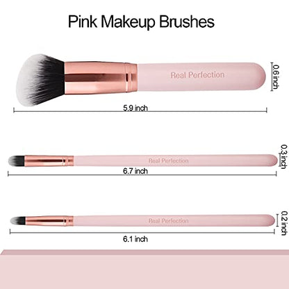 Real Perfection Makeup Brush Set 16 Pcs with 1 Eyebrow Razor Premium Synthetic Foundation Powder Concealers Eyeshadow Blush Makeup Brushes Make up Brushes Kit (Pink) - color: Pink