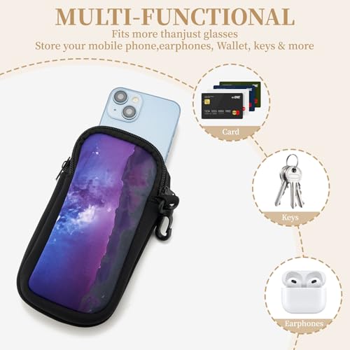 QIUTIMIY Sunglasses Soft Case Zipper Double Eyeglass Case with 2 Compartments 1 Belt Clip - color: Purple Galaxy