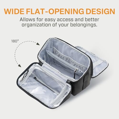 Everfun Compact Toiletry Bag for Men and Women Traveling, Wide Open Shaving Dopp Kit, Water Resistant Makeup Organizer Hygiene Bag with Wet Dry Compartment - Black, Medium