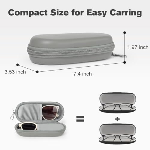 Double Eyeglasses Case, Dual Glasses Sunglasses Organizer with Zipper Closure, Eyewear Storage Box for Men Women Travel - color: Grey