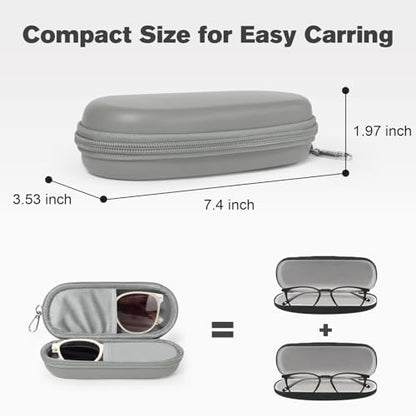 Double Eyeglasses Case, Dual Glasses Sunglasses Organizer with Zipper Closure, Eyewear Storage Box for Men Women Travel - color: Grey