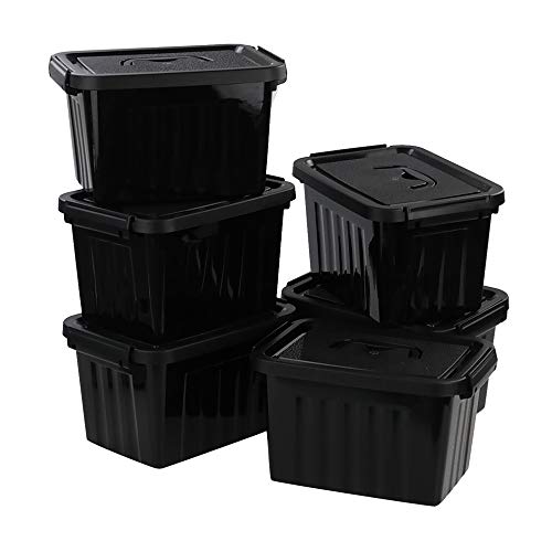 6 Quart Black Plastic Storage Latching Box Bin with Handles, 6 Packs - color: Black