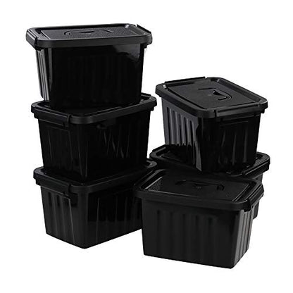 6 Quart Black Plastic Storage Latching Box Bin with Handles, 6 Packs - color: Black