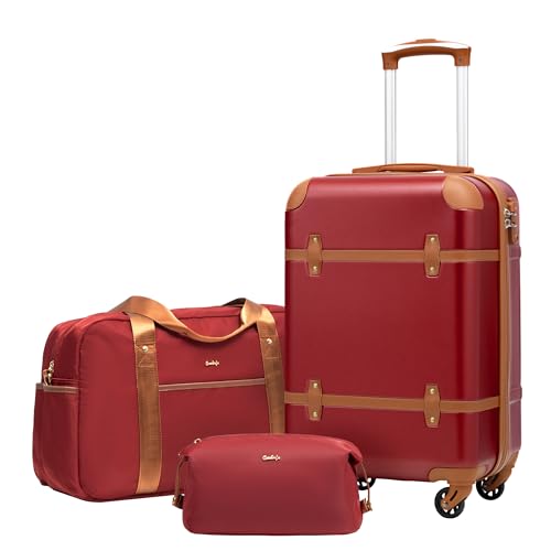 Coolife Luggage Set 3 Piece Suitcase Set Carry On Luggage PC Hardside Luggage TSA Lock Spinner Wheels Telescopic Handle - color: Red, size: 3 piece set (DB/TB/20)