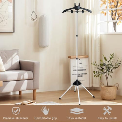 Clothes Steamer Stand Hanger with Steamer Ironing Glove for Steaming Clothes, Handheld Garment Steamer Rack with Grey Mini Handhelded Ironing Pad Board - color: Silver Glove+ Black Rack