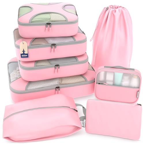 Shacke 8 Set Packing Cubes for Travel – Complete Luggage Organizer Set with Laundry, Shoe, Toiletry & Accessories Bag, Suitcase Travel Organizer (Summer Pink) - color: 8 Set - Summer Pink, size: Set of 8