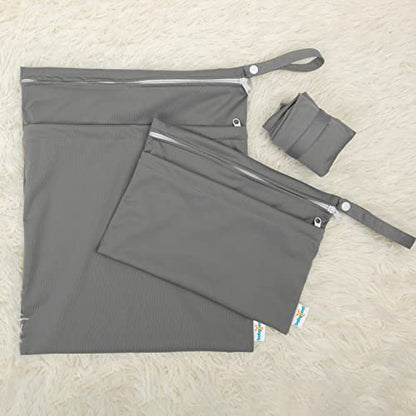 babygoal Wet Dry Bags for Baby Cloth Diapers, Washable Travel Bags, Beach, Pool, Gym Bag for Swimsuits & Wet Clothes with Two Zippered Pockets 3 Pack(S,M,L), 3SML01 - color: Grey