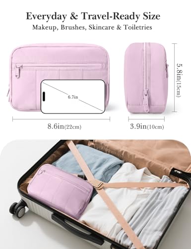 Noozion Makeup Bag Travel Toiletry Bag, Puffy Padded Cosmetic Bag for Women, Makeup Organizer Case, Wide-open Pouch Purse, Travel Essentials - color: Purple