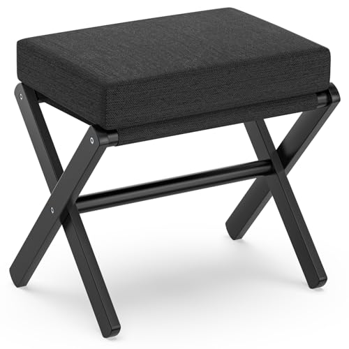 BAMBOOHOMIE Foldable Foot Stool Ottoman, Small Padded Foot Rest with Bamboo X-Legs, Portable Folding Leg Rest for Living Room Bedroom Office, Soft Foam Cushion Step Stool for Couch & Armchair (Black) - color: Black - Black