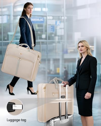 MATEIN Garment Bags for Travel for Women, Large Garment Bags for Hanging Clothes Up to 7 Suits, Business Convertible Travel Suit Carrier with Strap, Foldable Suitcase Luggage Fit 17.3" laptop, Beige - color: Beige