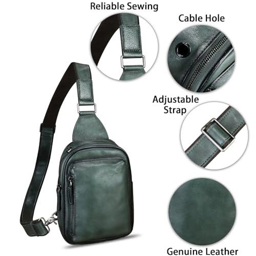 Genuine Leather Small Sling Bag for Women and Men Crossbody Bag Chest Bag Sling Backpack Purses for Hiking Sports Travel - color: Black