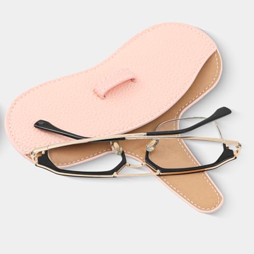 Leather Glasses Case, Portable Lightweight Soft Eyeglass Case, Travel Sunglasses Protective Case for Women Men - color: Pink