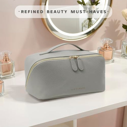 Travel Makeup Bag – Large Cosmetic Organizer with Waterproof PU Leather, Smooth Double Zipper & Tear-Resistant Lining, Toiletry Pouch for Women (Grey) - color: 01-Grey