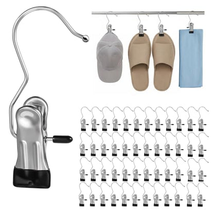 100 Pack Heavy Duty Boot Hanger Clips, Stainless Steel Laundry Hooks with Silicone Clip for Hanging Boots, Pants, Socks, Towels - Space Saving Closet Organizer for Travel & Home