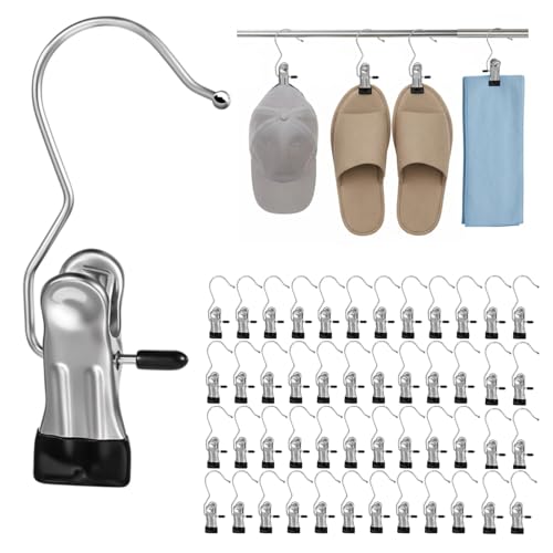 100 Pack Heavy Duty Boot Hanger Clips, Stainless Steel Laundry Hooks with Silicone Clip for Hanging Boots, Pants, Socks, Towels - Space Saving Closet Organizer for Travel & Home