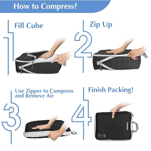 8 Set Expandable Compression Packing Cubes for Suitcases Travel Essentials Carry On Waterproof Storage Bag With Dry And Wet Separation Black - color: Black