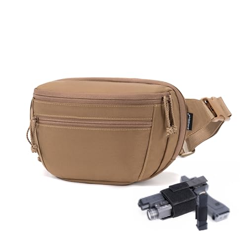 SHANGRI-LA Tactical Concealed Carry Fanny Pack for Men and Women, Low-Profile CCW Waist Bag, with Pistol Holster and Mag Holder, Multi-Use for Hiking, Travel, EDC - color: Coyote Brown-Large