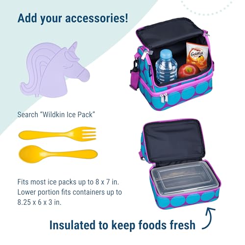 Wildkin Kids Two Compartment Insulated Lunch Bag – Keeps Food Hot or Cold, Easy-Clean Lining, Leak-Resistant & BPA-Free – Boys & Girls, Ideal for School, Travel & Daycare – Big Dot Aqua - color: Big Dot Aqua