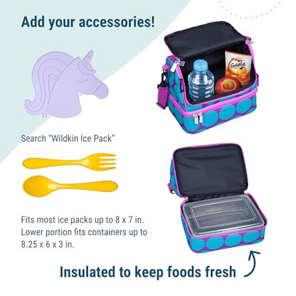 Wildkin Kids Two Compartment Insulated Lunch Bag – Keeps Food Hot or Cold, Easy-Clean Lining, Leak-Resistant & BPA-Free – Boys & Girls, Ideal for School, Travel & Daycare – Big Dot Aqua - color: Big Dot Aqua