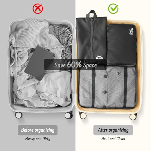 8 Set Packing Cubes for Travel Suitcase Organizer Bags Luggage Packing Cubes Set Travel Essentials Accessories Gifts for Women - color: Upgrade-Black