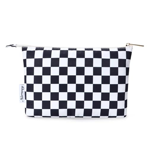 Narwey Small Checkered Makeup Bag for Purse Small Cosmetic Bag Women Travel Makeup Pouch Zipper Pouch (Black Checkerboard) - color: AB-Black Checkerboard