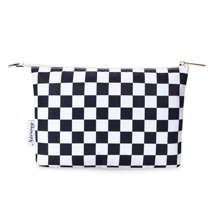 Narwey Small Checkered Makeup Bag for Purse Small Cosmetic Bag Women Travel Makeup Pouch Zipper Pouch (Black Checkerboard) - color: AB-Black Checkerboard