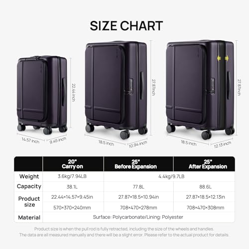 NINETYGO Medium Checked Luggage 25 Inch, Flat Top Opening Check In Luggage with Cup Holder, Expandable, Lightweight PC Hard Shell, TSA Lock, 360° Spinner Wheels (Blackcurrant Oolong) - color: 04-Blackcurrant Oolong, size: Checked 25-Inch (Top Opening, 72L