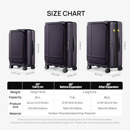 NINETYGO Medium Checked Luggage 25 Inch, Flat Top Opening Check In Luggage with Cup Holder, Expandable, Lightweight PC Hard Shell, TSA Lock, 360° Spinner Wheels (Blackcurrant Oolong) - color: 04-Blackcurrant Oolong, size: Checked 25-Inch (Top Opening, 72L