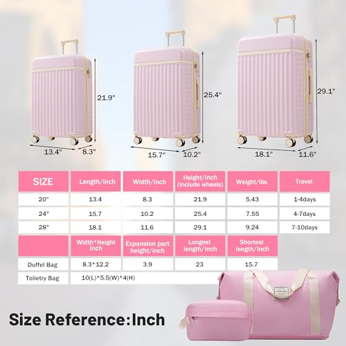Merax Luggage Sets, Durable Hardshell 3 Piece Suitcase with Double Spinner Wheels and Handle Bags,Lightweight Carry on Luggage with TSA Lock,20+24+28 inches,Pink - color: Pink, size: 3 Piece(20+24+28+Bags）