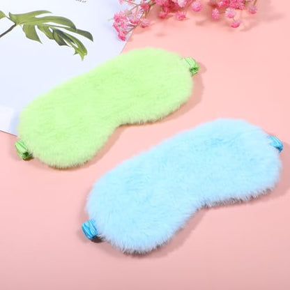 2 Pcs Plush Leopard Eye Mask Soft Sleeping Blindfold Eye Cover Comfortable Furry Faux Fur Sleeping Mask Satin Nap Night Eyeshade Cover for Women Men Gift (Green, Blue) - color: Green&blue
