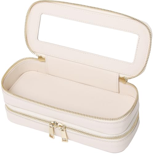 Double Layer Makeup Bag Makeup Brush Case Waterproof Travel Cosmetic & Toiletry Bag Purse Organizer and Car Essentials for Women (Beige, 2-Layer SLIM) - color: Beige, size: 2-Layer SLIM