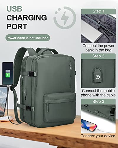 Large Travel Laptop Backpack, Expandable Flight Approved Backpack, Carry on Backpack for Women, Waterproof 17inch Laptop Hiking Backpack with Shoe Compartment, Dark Green - color: A14-darkgreen