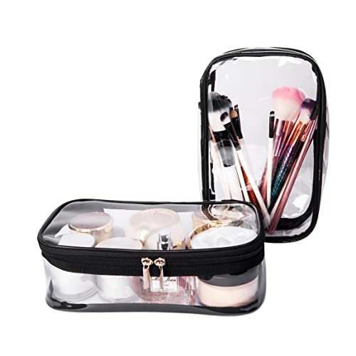Portable Zippered Transparent Vinyl Travel Cosmetic Bag Clear PVC Makeup Kits Organizer Utility Pouch See Through Plastic TSA Approved Toiletry Carry Pouch - color: Clear