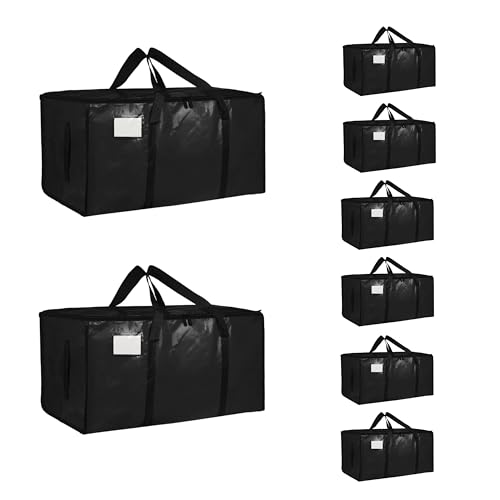 8 Pack-Extra Large Heavy Duty Moving Bags - Waterproof Storage Totes with Handles & Zippers, Foldable for College Dorm, Storage (Black) - color: Black, size: 8