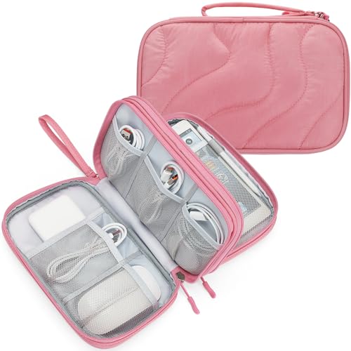 Skycase Tech Pouch - Lightweight Electronics Organizer Travel Case - Double Layers Cable Organizer - All-in-One Storage Bag for Charger, Cord, Phone, Flash Drive, Essentials - XL - color: Wavy Pattern-Pink, size: XL