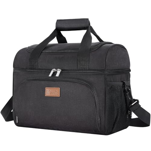 Lifewit Insulated Cooler Bag, Large Leakproof Beach Cooler, Lightweight Portable Double Layer Soft-Sided Travel Ice Chest for Camping, Kayaking, Road Trips, Grocery Shopping - color: Black, size: 24-can