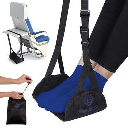 Airplane Foot Hammock for Plane Travel with Memory Foam, Adjustable Airplane Foot Rest & Foot Hammock with Flat Base Best Plane Travel Essentials for Long Flight Comfort & Relaxation