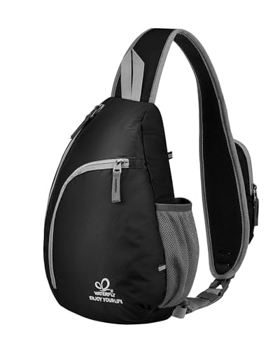 WATERFLY Crossbody Sling Bag Small Water Resistant Backpack Lightweight Shoulder Chest Daypack for Men Women Hiking Travel - color: Black