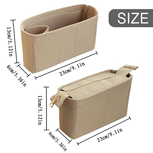 Felt Tote Bag organizer with Zipper Small Purse Organizer Insert With 2 Packs fits NeoNoe Series,Beige - color: Beige