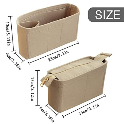 Felt Tote Bag organizer with Zipper Small Purse Organizer Insert With 2 Packs fits NeoNoe Series,Beige - color: Beige