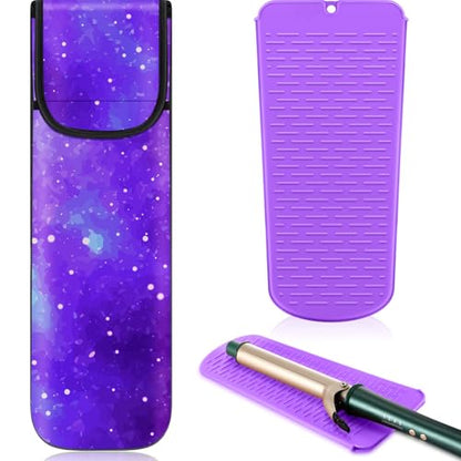 Shappy 2 Pcs Heat Resistant Hair Tools Bag Curling Iron Travel Case Cover Neoprene Flat Iron Holder Travel Case and Silicone Mat Pouch for Hot Hair Tools Storage Organizer(Starry Sky) - style: Starry Sky