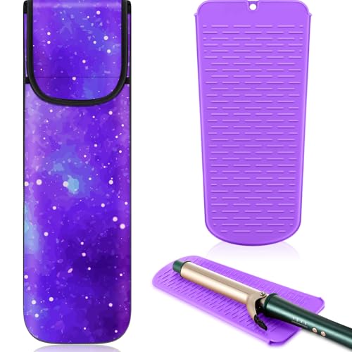 Shappy 2 Pcs Heat Resistant Hair Tools Bag Curling Iron Travel Case Cover Neoprene Flat Iron Holder Travel Case and Silicone Mat Pouch for Hot Hair Tools Storage Organizer(Starry Sky) - style: Starry Sky