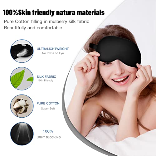 Sleep Mask, Silk Eye Mask for Sleeping with Adjustable Strap, Satin Blackout Sleeping Eye Mask for Men&Women, Comfortable Blindfold Eyeshade for Night Sleep(Black) - color: Black