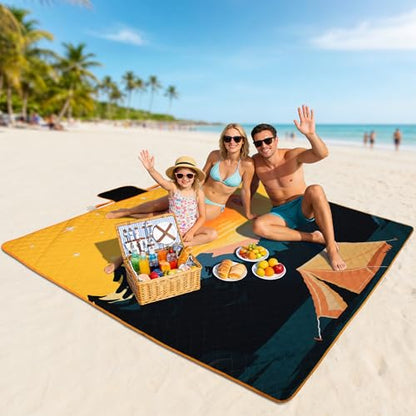 Tirrinia Picnic Blanket Waterproof, 70"x80" Extra Large Outdoor Blanket Waterproof, 3-Layer Foldable Picnic Mat with Sandproof Backing for Beach, Camping, Hiking, Park, Travel - color: Orange Sun