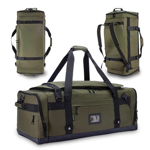Large Duffle Bag for Travel - Men & Women, Foldable Gym Duffle Backpack, Heavy Duty Tactical Military Canvas Duffel Bags, Extra Big Carry On with Shoe Pockets, Waterproof (80L/103L) - color: Army Green, size: L(103L)