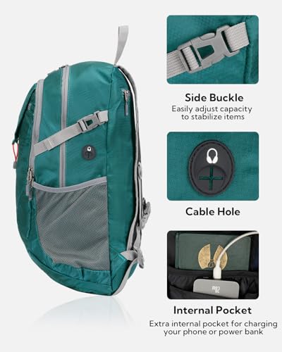 WATERFLY Lightweight Packable Hiking Backpack: 30L Foldable Travel Daypack Ultralight Camping Day Pack for Woman Man - color: Green