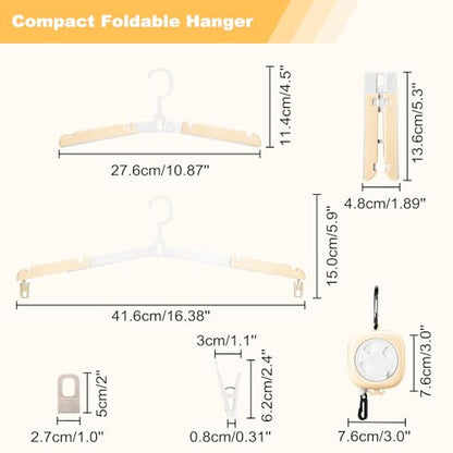 6 Pack Fodable Travel Hangers with Clips & Adjustable Clothesline, Portable Collapsible Hangers with Storage Bag for Suitcase, Hotel, RV, Cruise Essentials Set (Beige) - color: Beige