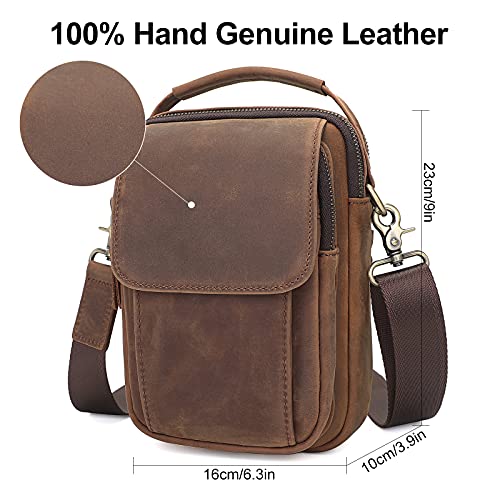 Augus Leather Small Messenger Bag For Men Crossbody Handbag Shoulder Sling Travel Bags for Men Purse Daypack Magnetic Buckle - color: Brown