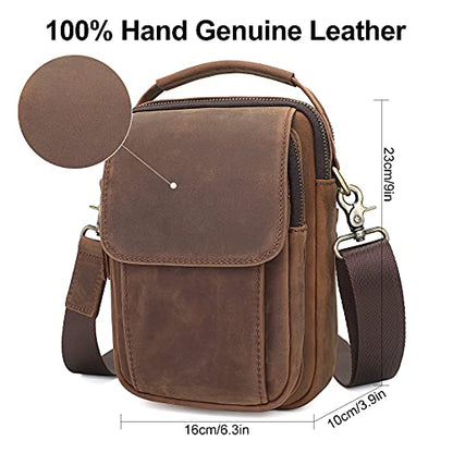 Augus Leather Small Messenger Bag For Men Crossbody Handbag Shoulder Sling Travel Bags for Men Purse Daypack Magnetic Buckle - color: Brown